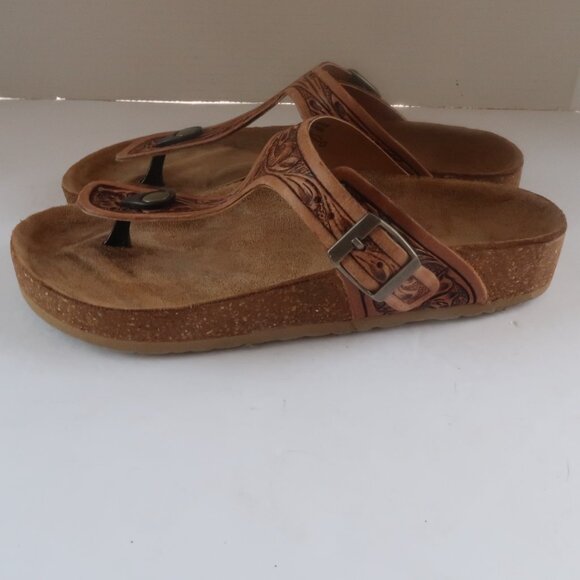 Grashius Western Hand-Tooled Comfy Thong Sandals Sz 7 Color  Color Brown - Picture 11 of 12